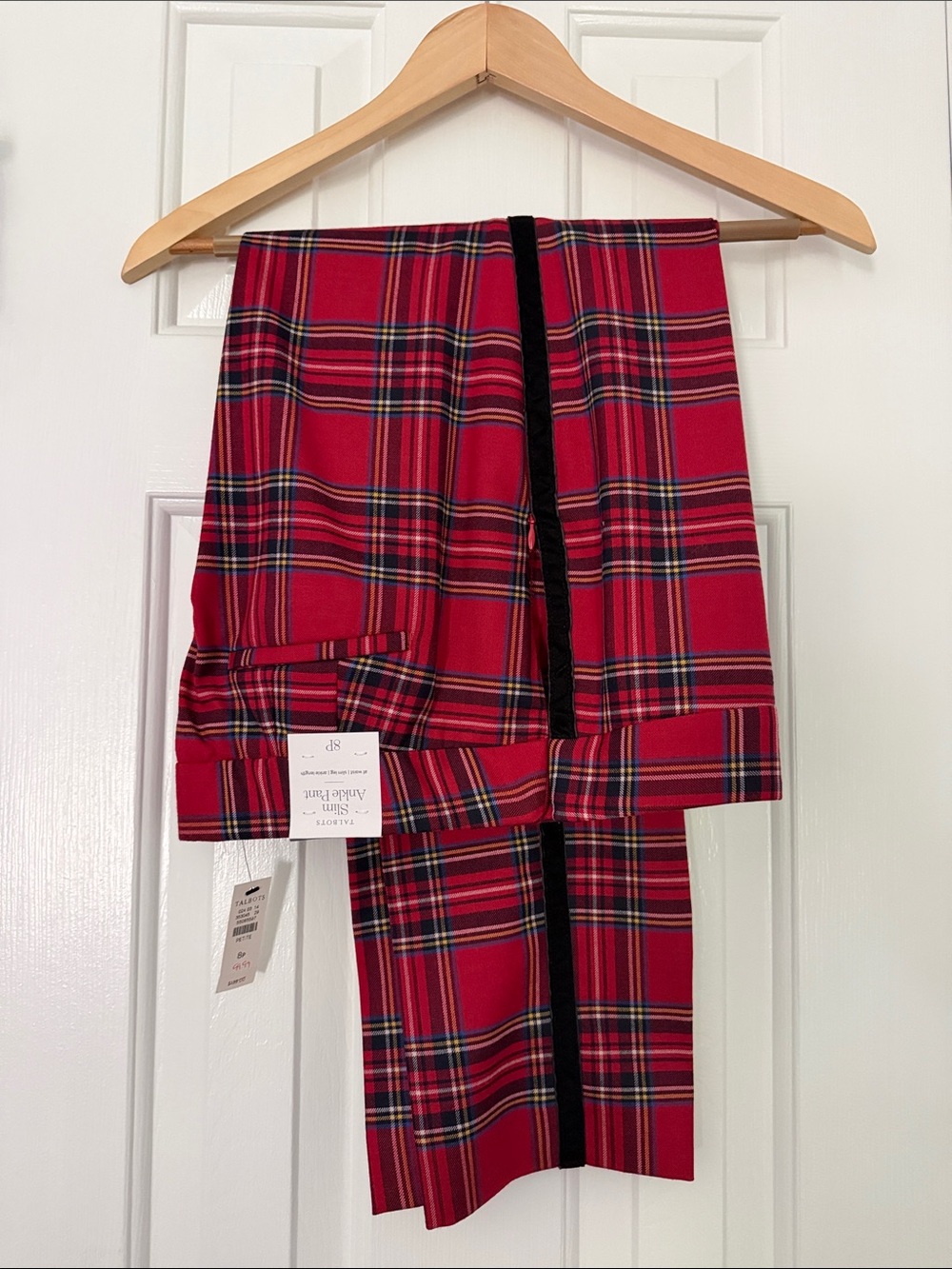 Talbots Red Tartan Petite Pants with Black and Navy Plaid